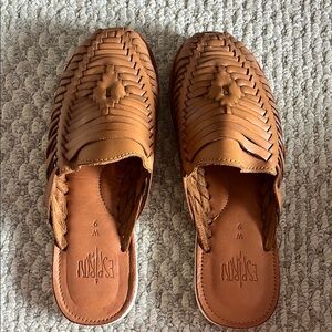 Esprit Tan Leather Sandals Woven Slip-On